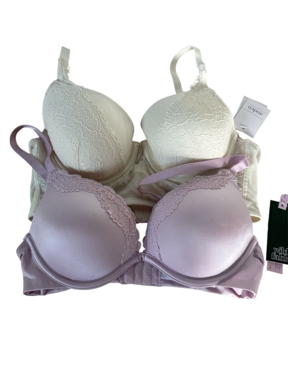 Auden Lace-Trim T-Shirt Bras in Lilac and Cream NWT